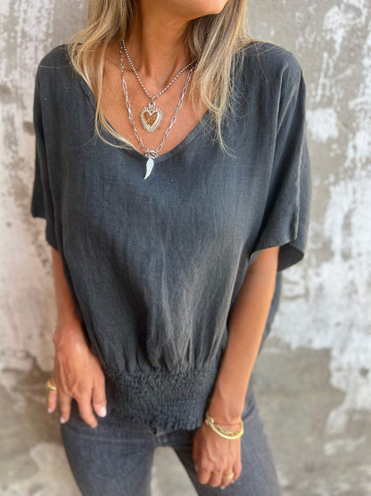 🔥Sommer-Hot-Sale 49% Rabatt🔥Bequemes tailliertes T-Shirt mit V-Ausschnitt