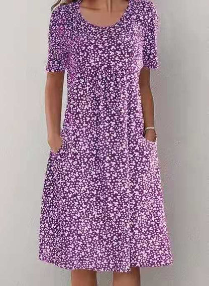 🌸2025 NEW SALES - 50% OFF🌸💃Casual Women Cotton Scoop Neck Floral Dress (8 Colors with Pockets)