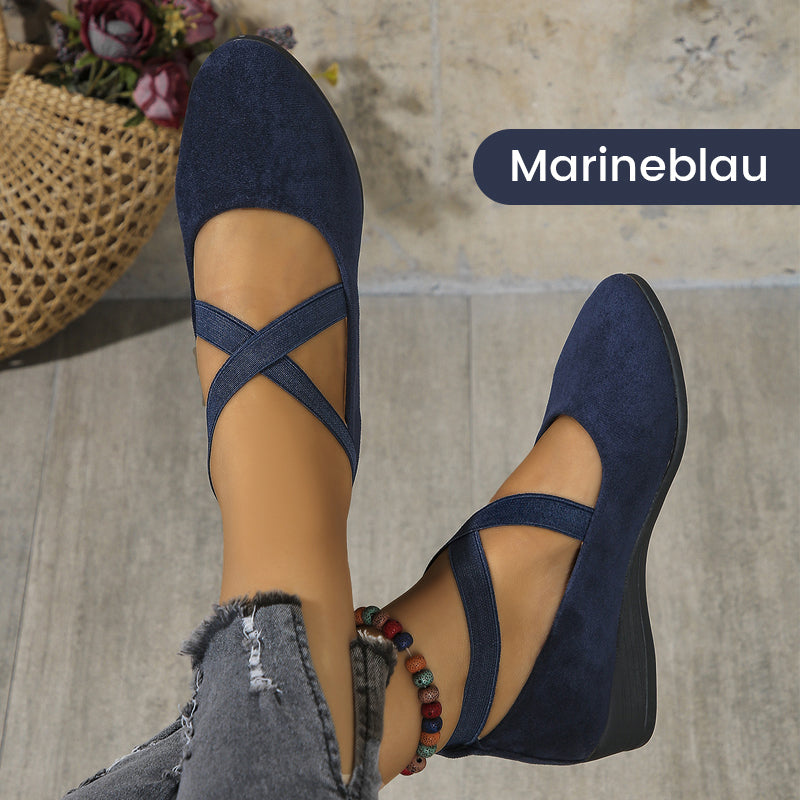 💃🔥Letzter Tag Promotion 50% Rabatt🔥Elegante feste Farbe elastische Riemen niedrige Keilschuhe