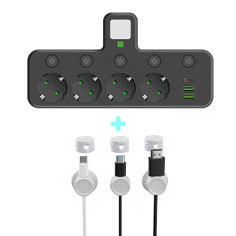🔌EU-Stecker-Wandler-Steckdose mit 4 Steckdosen, Multi-Port-Wanddose mit unabhängigem Schalter und kleinem Nachtlichtadapter