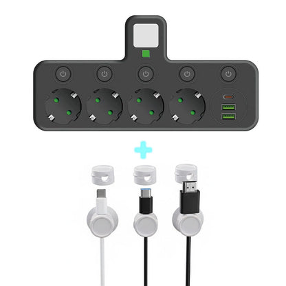 🔌EU-Stecker-Wandler-Steckdose mit 4 Steckdosen, Multi-Port-Wanddose mit unabhängigem Schalter und kleinem Nachtlichtadapter