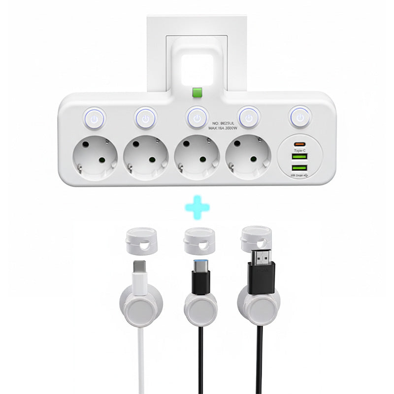 🔌EU-Stecker-Wandler-Steckdose mit 4 Steckdosen, Multi-Port-Wanddose mit unabhängigem Schalter und kleinem Nachtlichtadapter