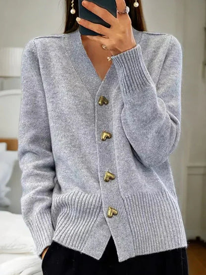 🍂Herbst-Neuheiten🌸Lässige Herbst-Strickjacke für Damen aus einfarbigem Garn mit Knöpfen