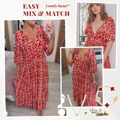 🔥 LAST DAY SALE 49% RABATT🔥💃Bohemian Vintage V-Ausschnitt Floral Lässige Lange Kleider