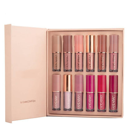 🛒 Kaufe 2, erhalte 1 gratis! 🎀 12-teiliges Lipgloss-Set im Buchformat – Schimmernde Farbtöne, feuchtigkeitsspendende Formel und handliches Mini-Design 💄