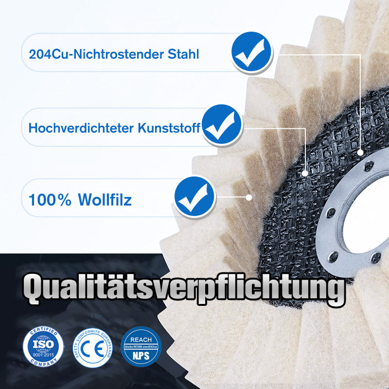 📢📢50 % Rabatt!! 🧽✨ Wollpolierscheibe für Winkelschchleifer – Hochglanz-Spiegelfinish! 🚀⚡