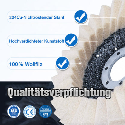 📢📢50 % Rabatt!! 🧽✨ Wollpolierscheibe für Winkelschchleifer – Hochglanz-Spiegelfinish! 🚀⚡