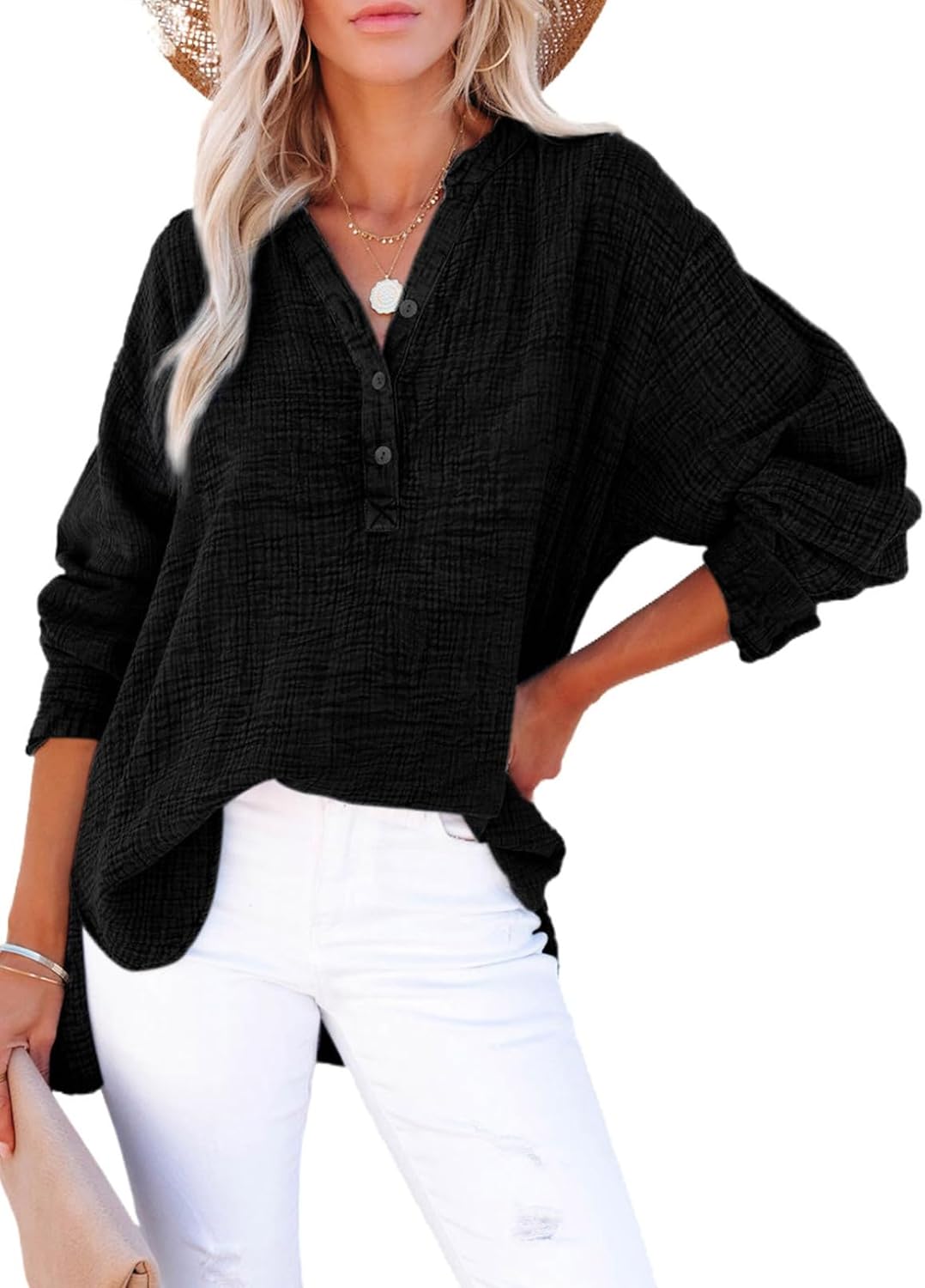 💃LIMITED TIME SALE 50% OFF 💖Women's Casual Gaze Button Down Collar Long Sleeve Top