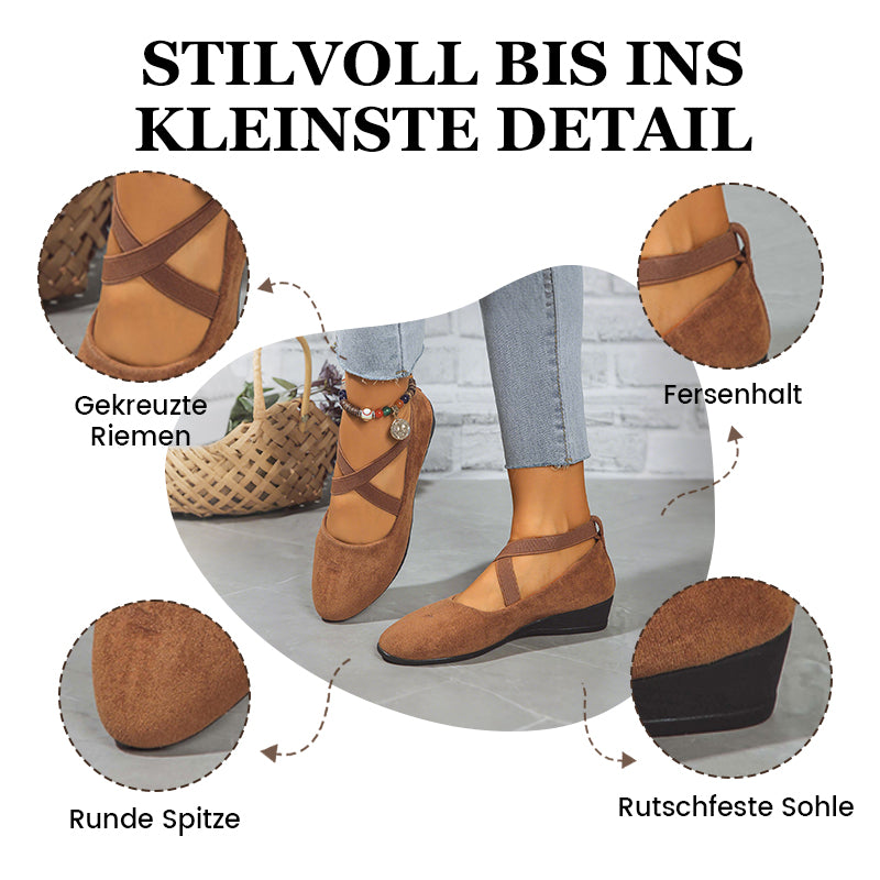 💃🔥Letzter Tag Promotion 50% Rabatt🔥Elegante feste Farbe elastische Riemen niedrige Keilschuhe