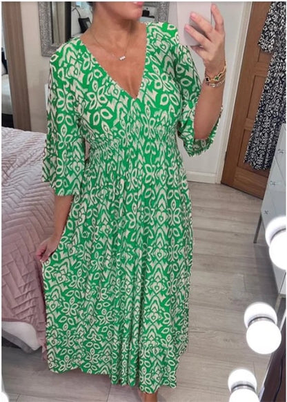 🔥 LAST DAY SALE 49% RABATT🔥💃Bohemian Vintage V-Ausschnitt Floral Lässige Lange Kleider