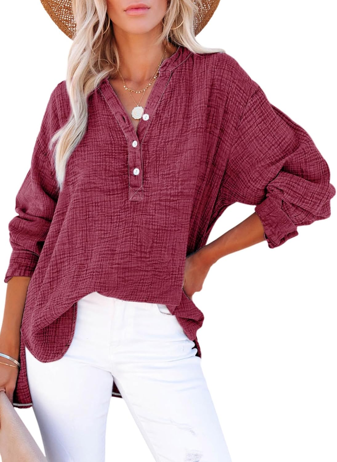 💃LIMITED TIME SALE 50% OFF 💖Women's Casual Gaze Button Down Collar Long Sleeve Top