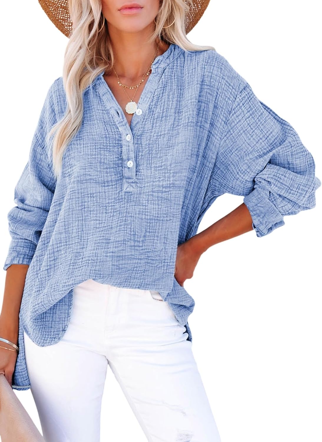 💃LIMITED TIME SALE 50% OFF 💖Women's Casual Gaze Button Down Collar Long Sleeve Top
