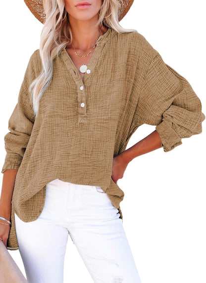 💃LIMITED TIME SALE 50% OFF 💖Women's Casual Gaze Button Down Collar Long Sleeve Top