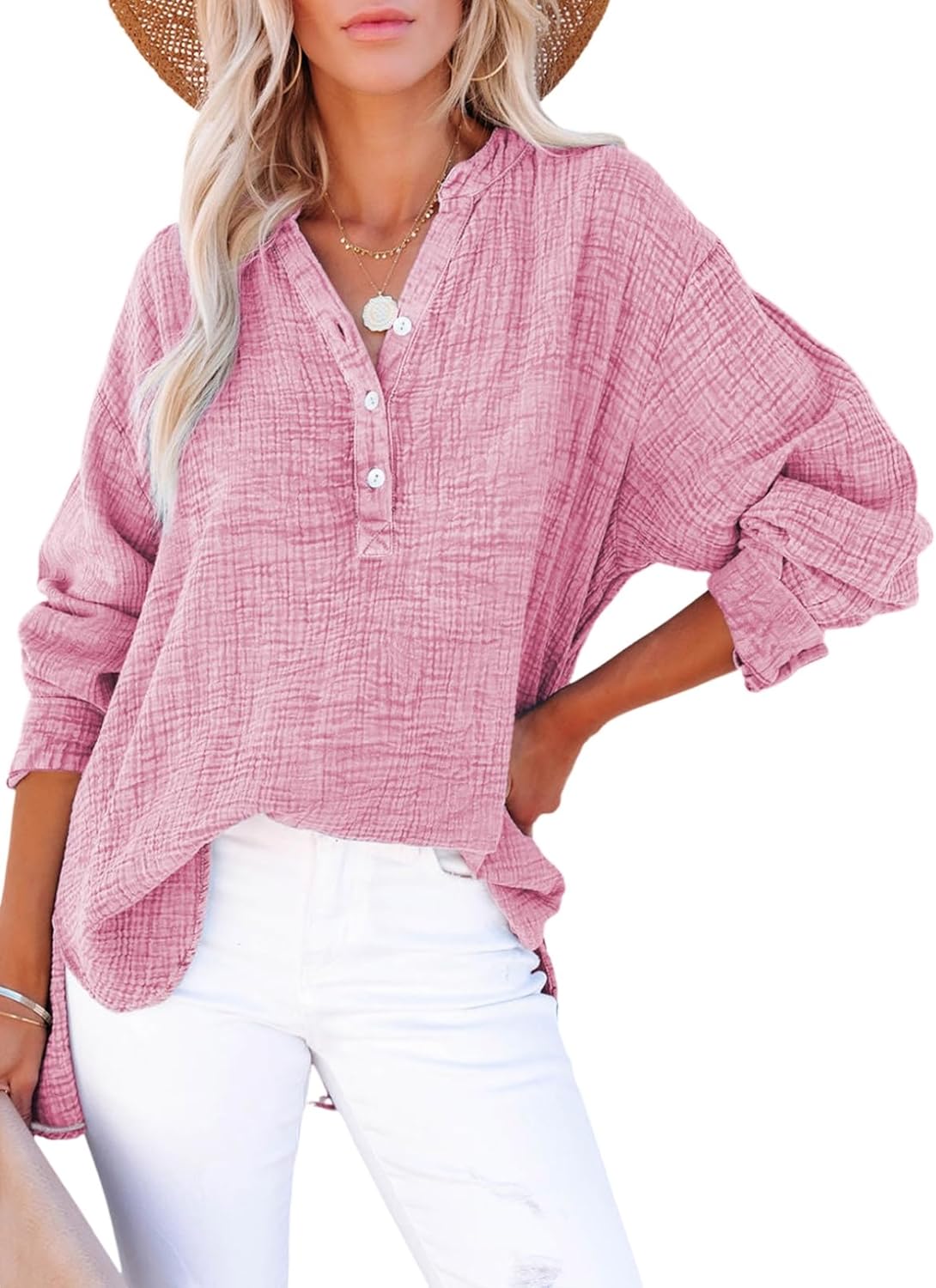 💃LIMITED TIME SALE 50% OFF 💖Women's Casual Gaze Button Down Collar Long Sleeve Top