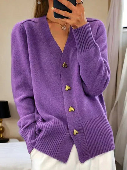 🍂Herbst-Neuheiten🌸Lässige Herbst-Strickjacke für Damen aus einfarbigem Garn mit Knöpfen