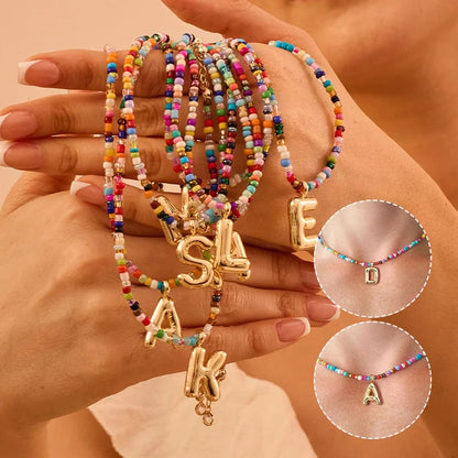 💜LETZTER TAG DER AKTION – 50 % RABATT💜🌈 Buchstaben-Perlenkette für Damen🔤A-Z