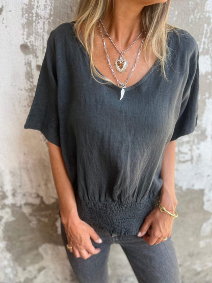 🔥Sommer-Hot-Sale 49% Rabatt🔥Bequemes tailliertes T-Shirt mit V-Ausschnitt
