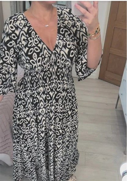 🔥 LAST DAY SALE 49% RABATT🔥💃Bohemian Vintage V-Ausschnitt Floral Lässige Lange Kleider