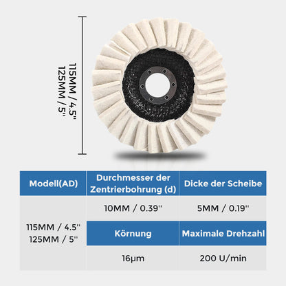📢📢50 % Rabatt!! 🧽✨ Wollpolierscheibe für Winkelschchleifer – Hochglanz-Spiegelfinish! 🚀⚡
