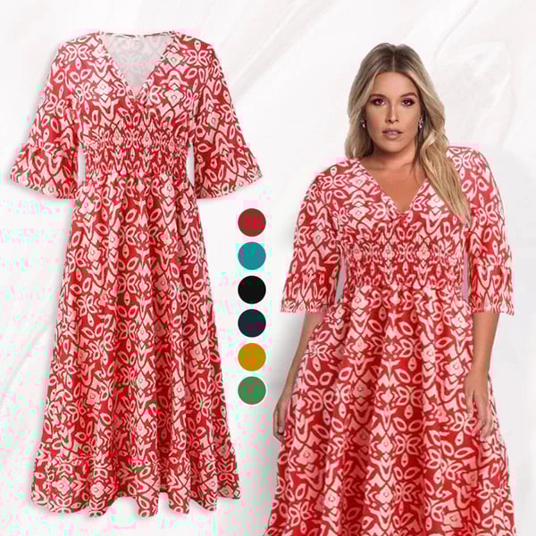 🔥 LAST DAY SALE 49% RABATT🔥💃Bohemian Vintage V-Ausschnitt Floral Lässige Lange Kleider