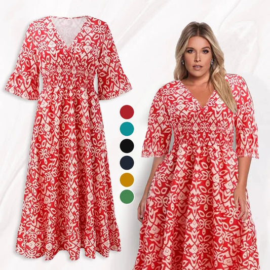 🔥 LAST DAY SALE 49% RABATT🔥💃Bohemian Vintage V-Ausschnitt Floral Lässige Lange Kleider