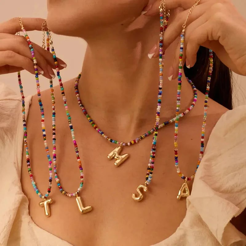 💜LETZTER TAG DER AKTION – 50 % RABATT💜🌈 Buchstaben-Perlenkette für Damen🔤A-Z