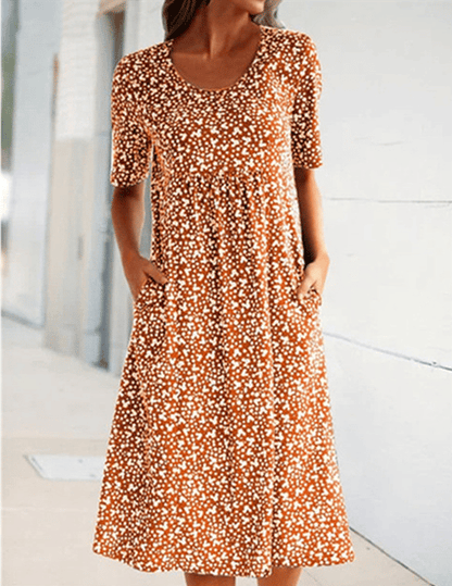 🌸2025 NEW SALES - 50% OFF🌸💃Casual Women Cotton Scoop Neck Floral Dress (8 Colors with Pockets)