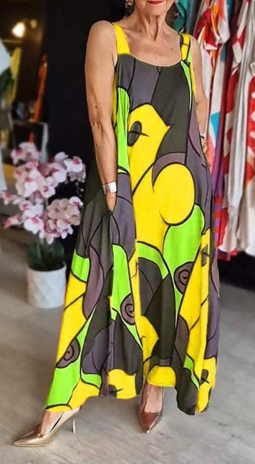 🔥KAUFEN SIE 2 UND ERHALTEN SIE 10 % RABATT💝Damenkleid mit eckigem Ausschnitt und bedrucktem Hosenträger