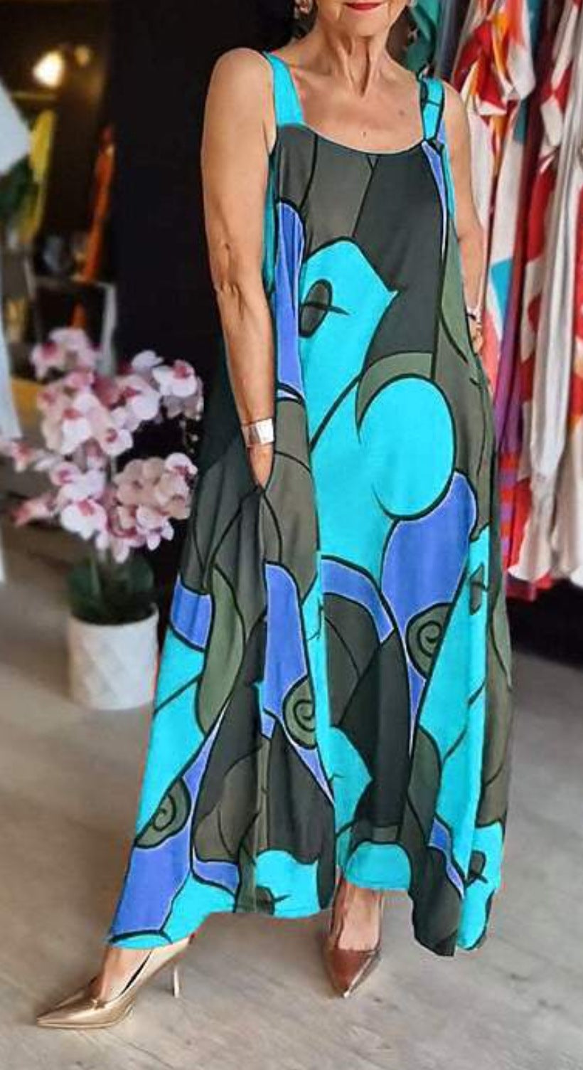 🔥KAUFEN SIE 2 UND ERHALTEN SIE 10 % RABATT💝Damenkleid mit eckigem Ausschnitt und bedrucktem Hosenträger