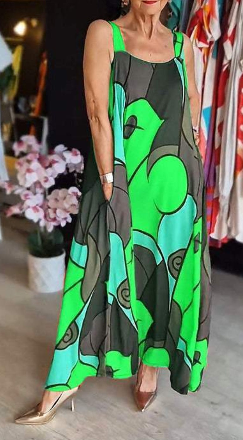 🔥KAUFEN SIE 2 UND ERHALTEN SIE 10 % RABATT💝Damenkleid mit eckigem Ausschnitt und bedrucktem Hosenträger