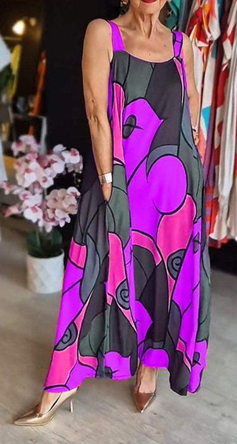 🔥KAUFEN SIE 2 UND ERHALTEN SIE 10 % RABATT💝Damenkleid mit eckigem Ausschnitt und bedrucktem Hosenträger