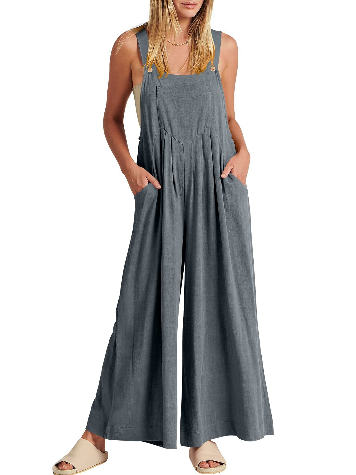 🥰Buy 2 Get 10% OFF🥰 Ärmelloser Jumpsuit für Damen mit weitem Bein und Taschen