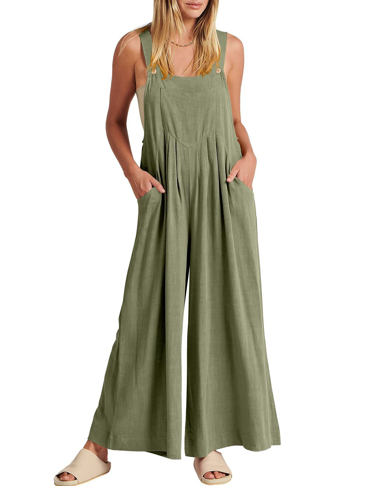 🥰Buy 2 Get 10% OFF🥰 Ärmelloser Jumpsuit für Damen mit weitem Bein und Taschen