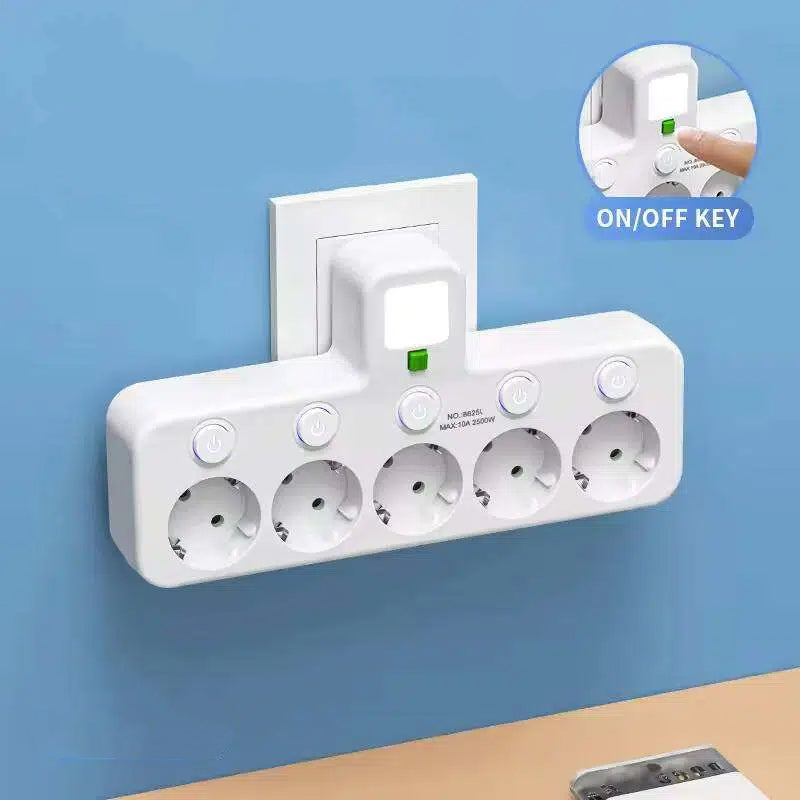 🔌EU-Stecker-Wandler-Steckdose mit 4 Steckdosen, Multi-Port-Wanddose mit unabhängigem Schalter und kleinem Nachtlichtadapter