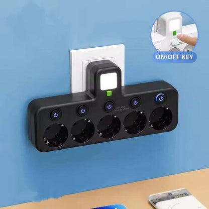 🔌EU-Stecker-Wandler-Steckdose mit 4 Steckdosen, Multi-Port-Wanddose mit unabhängigem Schalter und kleinem Nachtlichtadapter