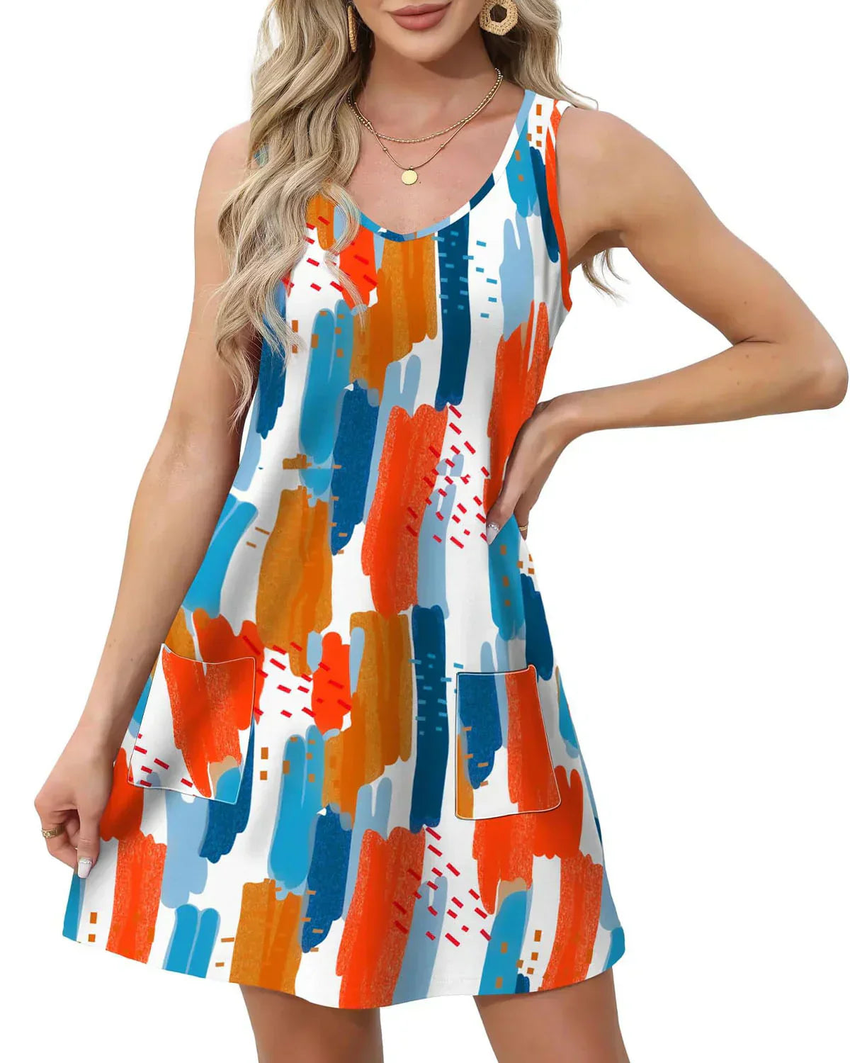 💖LAST DAY SALE 50% OFF💖Summer Printed V-Neck Sleeveless Beach Dress