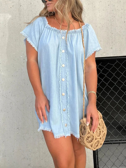 Kurzärmeliges, lässiges Denim-Kleid