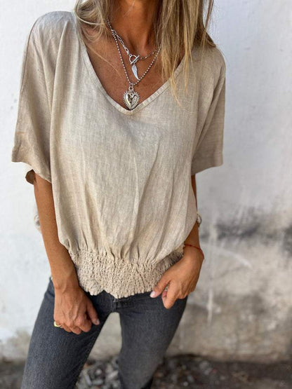 🔥Sommer-Hot-Sale 49% Rabatt🔥Bequemes tailliertes T-Shirt mit V-Ausschnitt