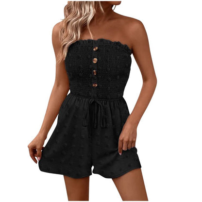 🎉Last Day Promotion 50% OFF💃Frauen trägerlos Rüschenbesatz geraffte Krawatte vorne weites Bein Rohr Romper