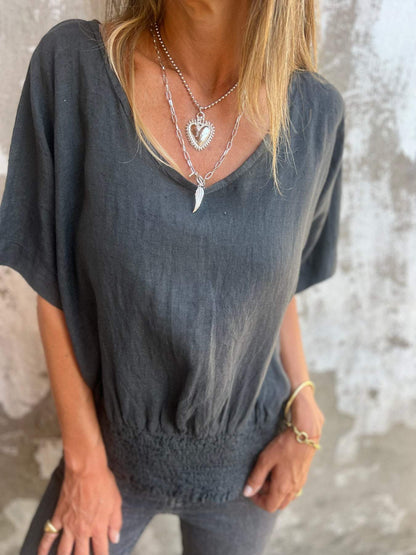 🔥Sommer-Hot-Sale 49% Rabatt🔥Bequemes tailliertes T-Shirt mit V-Ausschnitt