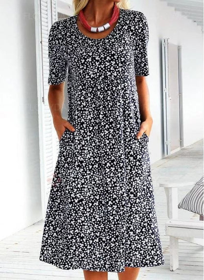 🌸2025 NEW SALES - 50% OFF🌸💃Casual Women Cotton Scoop Neck Floral Dress (8 Colors with Pockets)