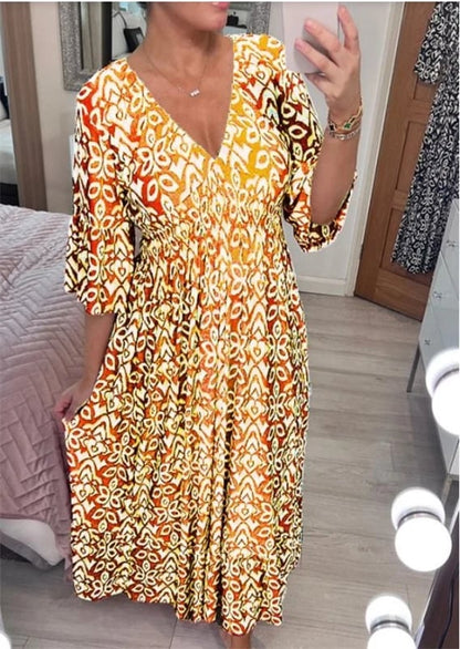 🔥 LAST DAY SALE 49% RABATT🔥💃Bohemian Vintage V-Ausschnitt Floral Lässige Lange Kleider