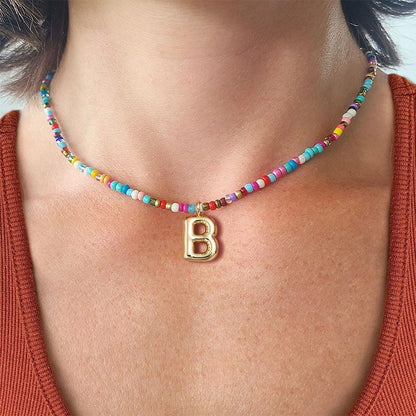 💜LETZTER TAG DER AKTION – 50 % RABATT💜🌈 Buchstaben-Perlenkette für Damen🔤A-Z