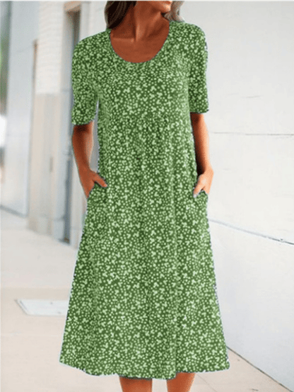 🌸2025 NEW SALES - 50% OFF🌸💃Casual Women Cotton Scoop Neck Floral Dress (8 Colors with Pockets)