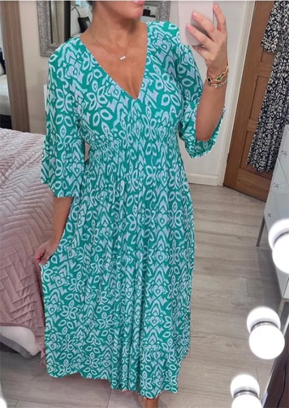 🔥 LAST DAY SALE 49% RABATT🔥💃Bohemian Vintage V-Ausschnitt Floral Lässige Lange Kleider