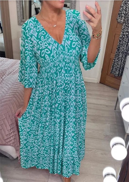 🔥 LAST DAY SALE 49% RABATT🔥💃Bohemian Vintage V-Ausschnitt Floral Lässige Lange Kleider