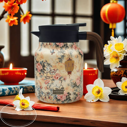 💥Teethermoskanne mit Vintage-Blumenmuster – Integriertes Teesieb✨
