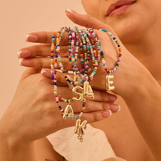 💜LETZTER TAG DER AKTION – 50 % RABATT💜🌈 Buchstaben-Perlenkette für Damen🔤A-Z