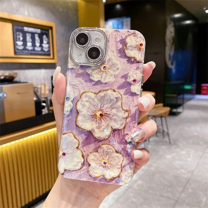 iPhone-Hülle mit Ölgemälde Blumen und Linsenschutz