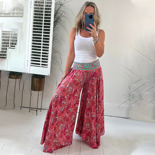 🔥💃50% Ermäßigung👗Hose mit elastischer Taille und ethnischem Druck